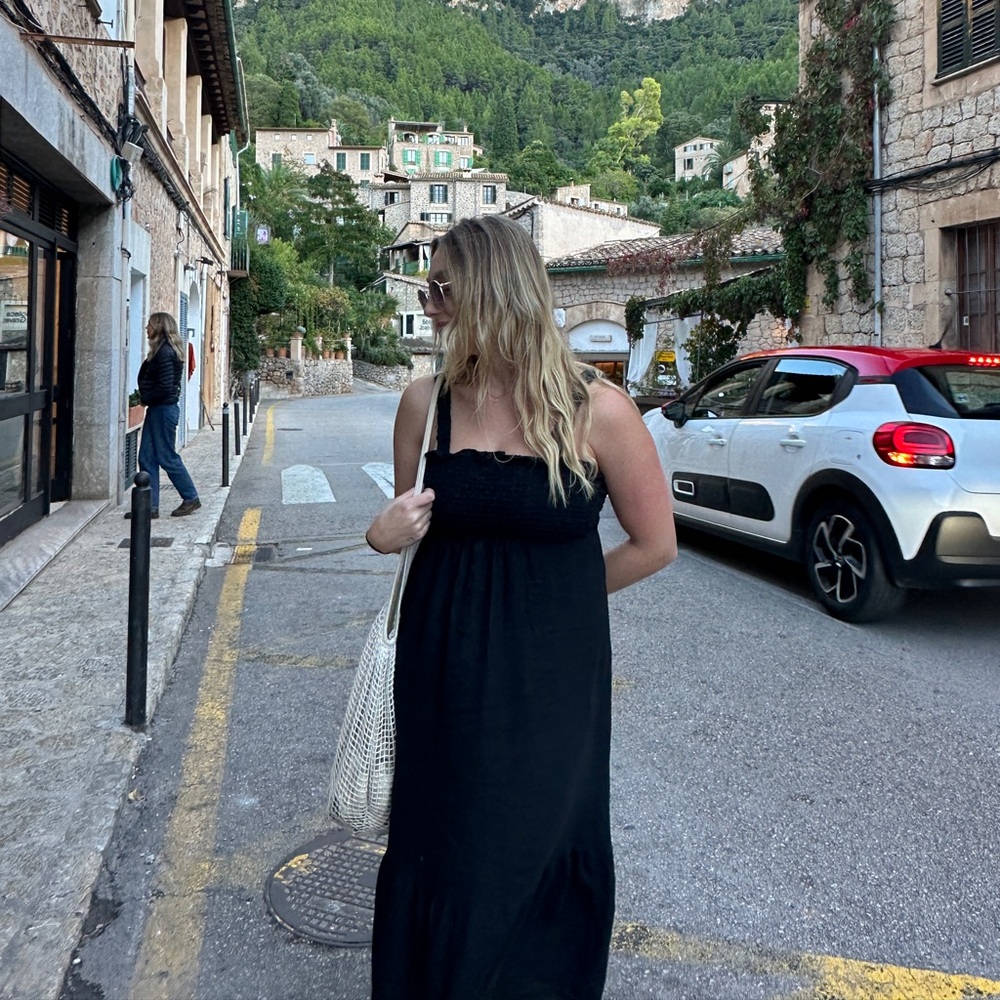 Black linen midi dress